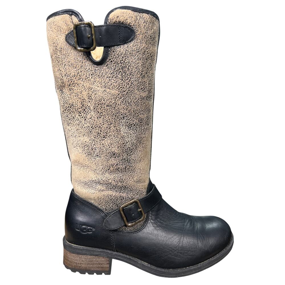 UGG Women's Chancery Black Leather Bomber Winter Boots Size US 7.5